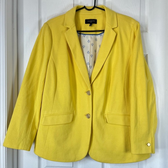 Talbots Aberdeen knit pique yellow academic blazer women’s size 14W - Picture 2 of 8